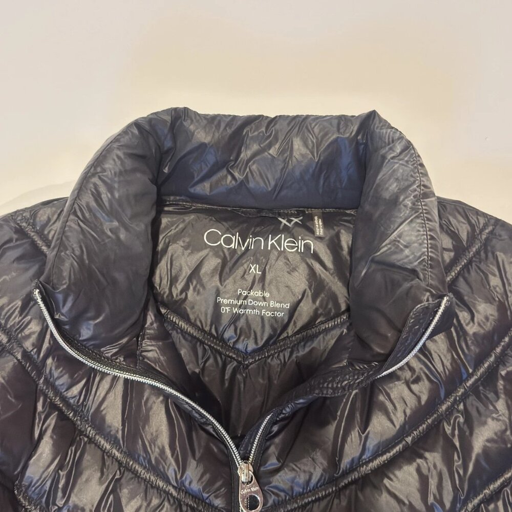 Calvin Klein Long Packable Puffer Jacket XL Black Glossy Down Blend - Picture 2 of 6